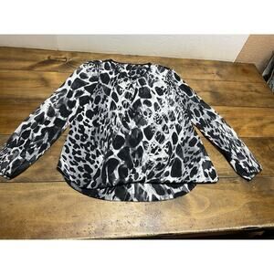 VTG St. John Black Gray Animal Print Silk Faux Wrap Blouse Top 4